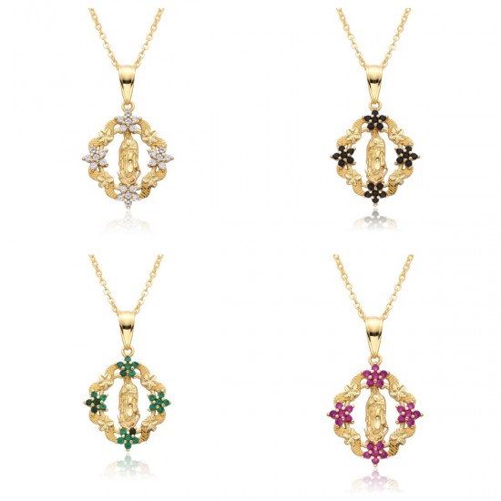 Wholesale of popular cross-border sales in Europe and America: Virgin Mary flower necklaces, women's copper pendants plated with 18K gold, and jewelry Wholesale of popular cross-border sales in Europe and America: Virgin Mary flower necklaces, women's copper pendants plated with 18K gold, and jewelry