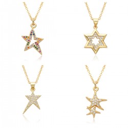 Retro hot girl y2k star five-pointed star pendant layered necklace, sweet and cool, slightly inlaid copper and gold-plated, niche design collarbone