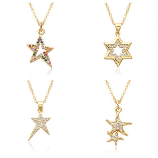 Retro hot girl y2k star five-pointed star pendant layered necklace, sweet and cool, slightly inlaid copper and gold-plated, niche design collarbone Retro hot girl y2k star five-pointed star pendant layered necklace, sweet and cool, slightly inlaid copper and gold-plated, niche design collarbone
