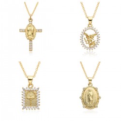 European and American cross-border religious personality statue collarbone chain Zircon eco-friendly copper material pendant necklace copper plating 18kB217