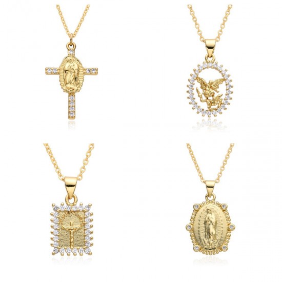 European and American cross-border religious personality statue collarbone chain Zircon eco-friendly copper material pendant necklace copper plating 18kB217 European and American cross-border religious personality statue collarbone chain Zircon eco-friendly copper material pendant necklace copper plating 18kB217