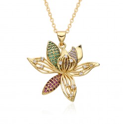 Wholesale of brass gold-plated zircon lotus pendants and exquisite flower jewelry necklaces from Europe and America in stock