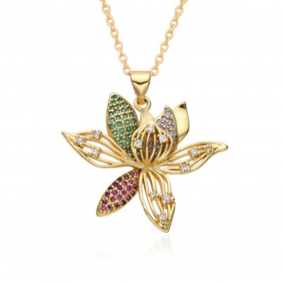 Wholesale of brass gold-plated zircon lotus pendants and exquisite flower jewelry necklaces from Europe and America in stock Wholesale of brass gold-plated zircon lotus pendants and exquisite flower jewelry necklaces from Europe and America in stock