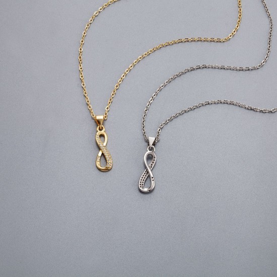 A simple InS-style women's geometric infinity symbol 8-shaped short diamond-encrusted gold and silver round necklace A simple InS-style women's geometric infinity symbol 8-shaped short diamond-encrusted gold and silver round necklace