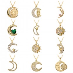 The new European and American ethnic style slightly set zircon sun and moon necklace pendant features a light luxury and niche design with a cold collarbone chain