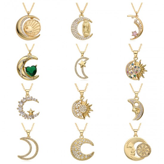 The new European and American ethnic style slightly set zircon sun and moon necklace pendant features a light luxury and niche design with a cold collarbone chain The new European and American ethnic style slightly set zircon sun and moon necklace pendant features a light luxury and niche design with a cold collarbone chain