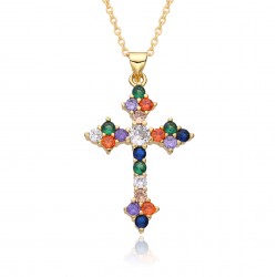 Amazon cross-border bestseller colorful zircon cross accessory pendant Hip-hop necklace female wholesale SHEIN.TEMU