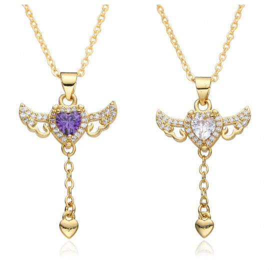 A zircon necklace featuring a female Cupid's heart, a trendy, light luxury and niche design with angel wings and heart-shaped tassels A zircon necklace featuring a female Cupid's heart, a trendy, light luxury and niche design with angel wings and heart-shaped tassels
