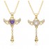 A zircon necklace featuring a female Cupid's heart, a trendy, light luxury and niche design with angel wings and heart-shaped tassels
