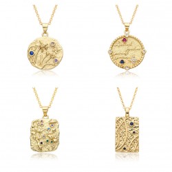 European and American cross-border Amazon bestsellers: Round brand collarbone chain, colored zircon eye pendant, Life tree necklace