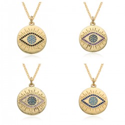 Amazon Europe and America cross-border micro-set colored diamond Bohemian Devil's Eye Disc pendant necklace