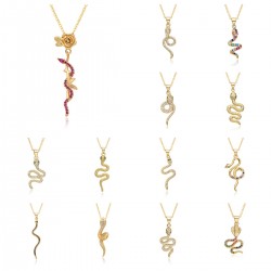 In 2025, the Year of the Snake, 14 types of curved snake-shaped micro-set pendant necklaces, women's chocker necklaces, copper and gold-plated jewelry