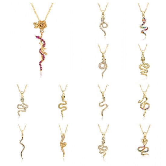 In 2025, the Year of the Snake, 14 types of curved snake-shaped micro-set pendant necklaces, women's chocker necklaces, copper and gold-plated jewelry In 2025, the Year of the Snake, 14 types of curved snake-shaped micro-set pendant necklaces, women's chocker necklaces, copper and gold-plated jewelry