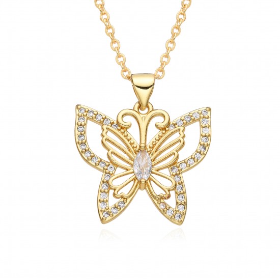 Butterfly necklaces for women with electroplated micro-set zircon pendants are selling well across borders in Europe and America. These are niche, light luxury and high-end necklaces in stock Butterfly necklaces for women with electroplated micro-set zircon pendants are selling well across borders in Europe and America. These are niche, light luxury and high-end necklaces in stock