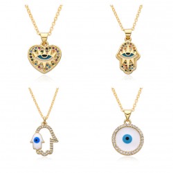 Cross-border supply source: European and American fashion palm, Devil's eye, oil-dropped copper plated with real gold, slightly set zircon necklace for women