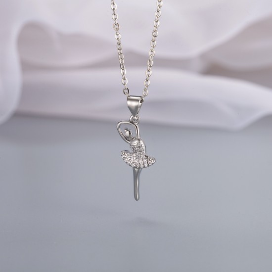 Wholesale of popular European and American cross-border ins style ballerina women's versatile light luxury cross-shaped chain inlaid necklaces Wholesale of popular European and American cross-border ins style ballerina women's versatile light luxury cross-shaped chain inlaid necklaces