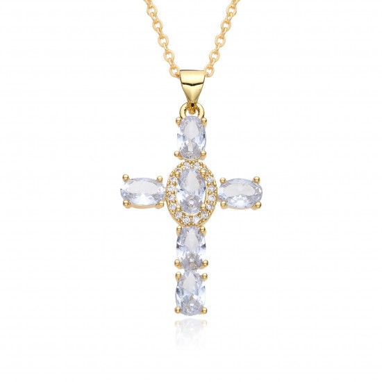 2023 new copper slightly set zircon necklace, multi-color cross pendant, hip-hop necklace, collarbone chain E021 2023 new copper slightly set zircon necklace, multi-color cross pendant, hip-hop necklace, collarbone chain E021