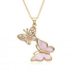 2023 new cross-border two-butterfly pendant necklace from Europe, America and South Korea, women's electroplated and slightly set exquisite jewelry