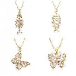 European and American cross-border supply, personalized hip-hop fashion accessories, perforated micro-inlaid zircon butterflyfish bone necklace, pendant for women