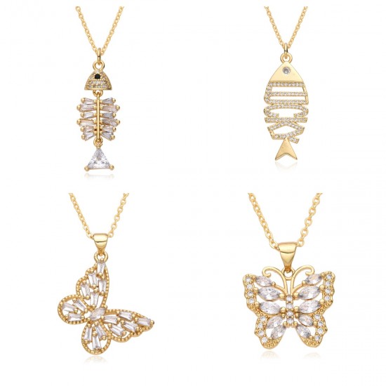 European and American cross-border supply, personalized hip-hop fashion accessories, perforated micro-inlaid zircon butterflyfish bone necklace, pendant for women European and American cross-border supply, personalized hip-hop fashion accessories, perforated micro-inlaid zircon butterflyfish bone necklace, pendant for women