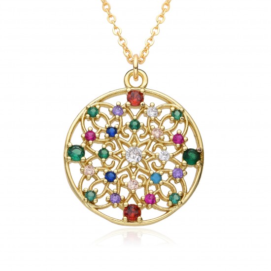 Simple ins hollowed-out round slightly set pendant necklace for Korean girls, trendy and niche student necklace G230 Simple ins hollowed-out round slightly set pendant necklace for Korean girls, trendy and niche student necklace G230