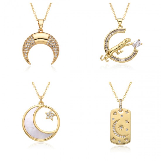 Instagram cross-border new personalized crescent-shaped necklaces for men and women in stock. Simple copper gold-plated zirconium-encrusted sweater chain, versatile Instagram cross-border new personalized crescent-shaped necklaces for men and women in stock. Simple copper gold-plated zirconium-encrusted sweater chain, versatile