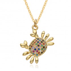 New European and American popular fashion ins style slightly set cute colorful diamonds full diamond crab pendant necklace accessory