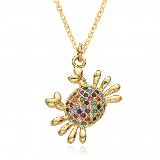 New European and American popular fashion ins style slightly set cute colorful diamonds full diamond crab pendant necklace accessory New European and American popular fashion ins style slightly set cute colorful diamonds full diamond crab pendant necklace accessory