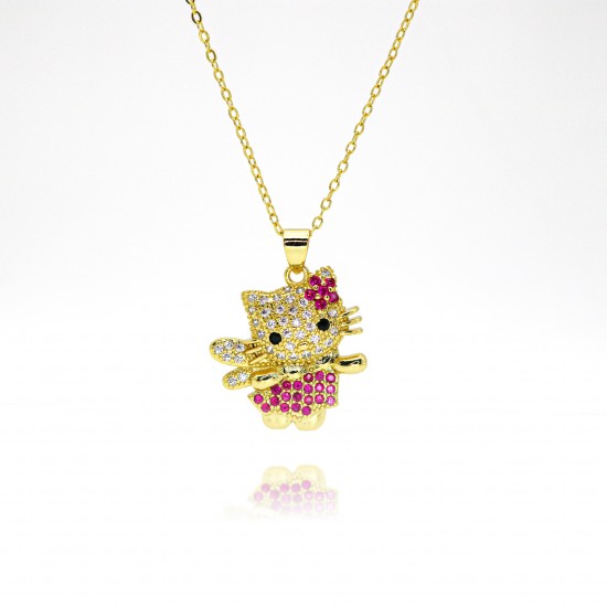 Hip-hop style cute and sweet full diamond cat KT pendant necklace, luxurious cartoon cat necklace, elegant and fashionable jewelry Hip-hop style cute and sweet full diamond cat KT pendant necklace, luxurious cartoon cat necklace, elegant and fashionable jewelry