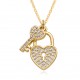 Cross-border high-end style lock key pendant necklace from Europe, America, Japan and South Korea, women's copper gold-plated love heart, slightly set zircon collarbone chain Cross-border high-end style lock key pendant necklace from Europe, America, Japan and South Korea, women's copper gold-plated love heart, slightly set zircon collarbone chain
