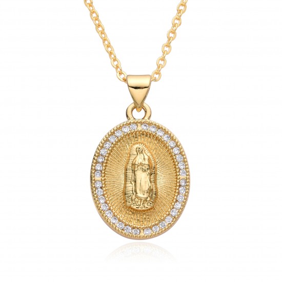 Independent website's best-selling women's religious jewelry: copper slightly inlaid zircon Virgin Mary pendant, believer necklace for women Independent website's best-selling women's religious jewelry: copper slightly inlaid zircon Virgin Mary pendant, believer necklace for women