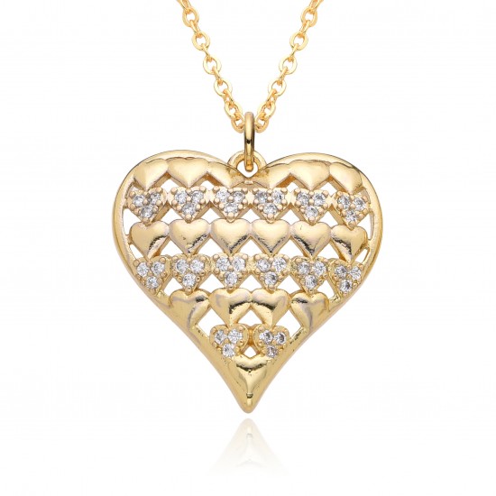Sweet copper plated with 18K gold, a cute and heart-shaped love pendant necklace for ladies, full of diamonds, new cross-border zircon colored diamonds Sweet copper plated with 18K gold, a cute and heart-shaped love pendant necklace for ladies, full of diamonds, new cross-border zircon colored diamonds