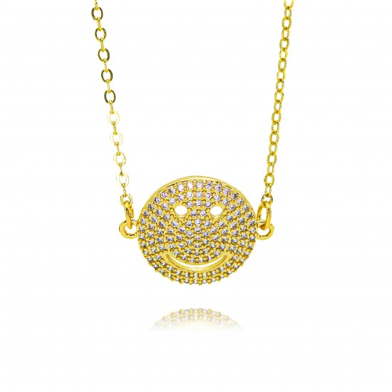 Clearance sale of European and American diamond-encrusted smiling face pendant necklaces, women's Instagram hip-hop simple sweater chains, cross-border autumn and winter new styles Clearance sale of European and American diamond-encrusted smiling face pendant necklaces, women's Instagram hip-hop simple sweater chains, cross-border autumn and winter new styles