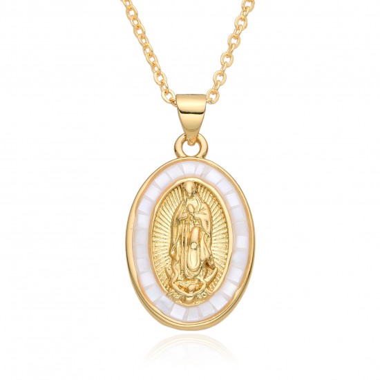 Cross-border best-selling oval Guadalupe, Jesus Saint Benedict necklace, women's collarbone chain, shell pendant jewelry in Europe and America Cross-border best-selling oval Guadalupe, Jesus Saint Benedict necklace, women's collarbone chain, shell pendant jewelry in Europe and America