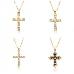 2023 new micro-set hollowed-out cross necklace, women's summer accessory pendant, fashionable and simple sweater chain accessory