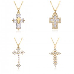 Wholesale of copper electroplated cross zircon pendants, necklaces, women's collarbone chains and other jewelry is selling well on cross-border e-commerce platforms in Europe and America