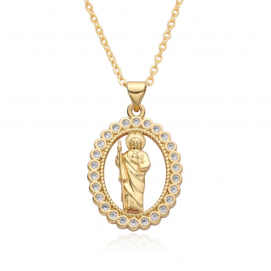 This European and American copper-plated 18K gold zircon Virgin Mary geometric pendant necklace is a new and unique female niche accessory This European and American copper-plated 18K gold zircon Virgin Mary geometric pendant necklace is a new and unique female niche accessory