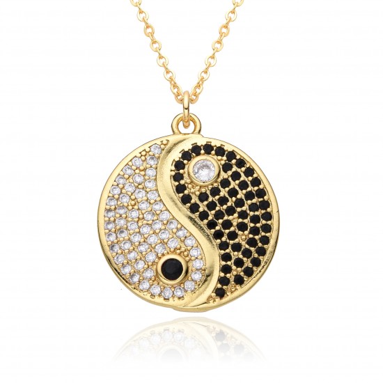 Chinese hip-hop micro-set pendant necklace, Tai Chi Bagua pendant, men's necklace, zircon pendant, hip-hop accessories Chinese hip-hop micro-set pendant necklace, Tai Chi Bagua pendant, men's necklace, zircon pendant, hip-hop accessories