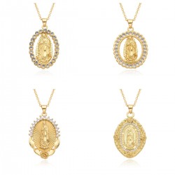 European and American cross-border religious personality deity collarbone chain Zircon eco-friendly copper material pendant necklace copper plated 18kD053