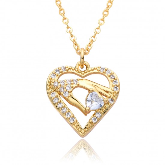 Cross-border European and American fashion copper zircon heart-shaped necklace, personalized ins style heart-shaped pendant necklace, 18k for women Cross-border European and American fashion copper zircon heart-shaped necklace, personalized ins style heart-shaped pendant necklace, 18k for women