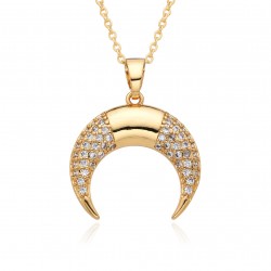 Instagram cross-border new personalized crescent-shaped necklaces for men and women in stock. Simple copper gold-plated zirconium-encrusted sweater chain, versatile