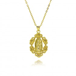 European and American cross-border religious personality statue collarbone chain Zircon Catholic Virgin Mary pendant necklace copper plated with 18k real gold