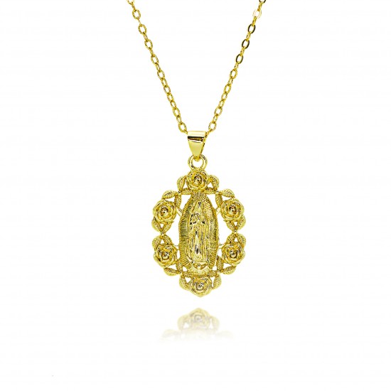 European and American cross-border religious personality statue collarbone chain Zircon Catholic Virgin Mary pendant necklace copper plated with 18k real gold European and American cross-border religious personality statue collarbone chain Zircon Catholic Virgin Mary pendant necklace copper plated with 18k real gold