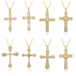 ebay independent station foreign trade cross-border jewelry supply, copper micro-inlaid zircon cross pendant, religious necklace for women