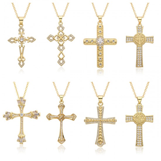 ebay independent station foreign trade cross-border jewelry supply, copper micro-inlaid zircon cross pendant, religious necklace for women ebay independent station foreign trade cross-border jewelry supply, copper micro-inlaid zircon cross pendant, religious necklace for women