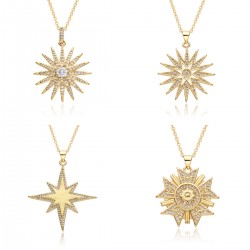 Sunflower pendant, European and American light luxury collarbone chain, copper plated with 18K real gold chain, zircon set, high-end light luxury necklace