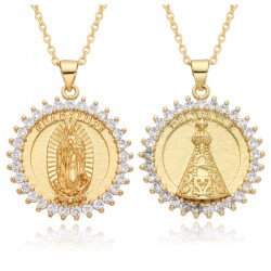 European and American ins simple Virgin Mary necklace for men and women, fashionable gold with zirconium lace and hollowed-out pendant that does not fade