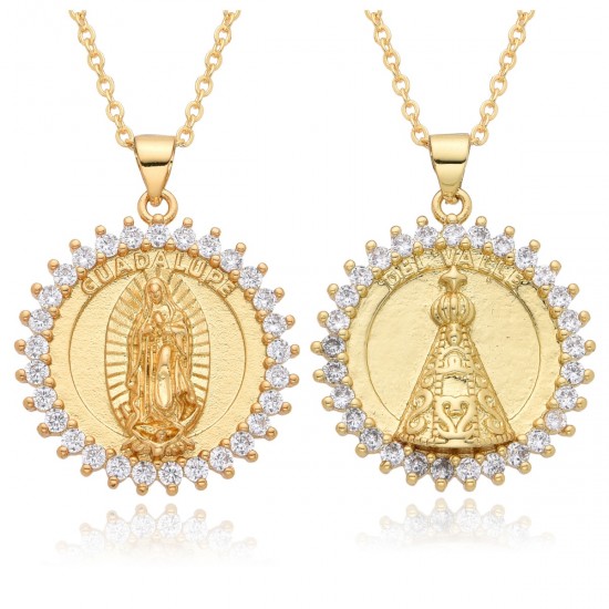European and American ins simple Virgin Mary necklace for men and women, fashionable gold with zirconium lace and hollowed-out pendant that does not fade European and American ins simple Virgin Mary necklace for men and women, fashionable gold with zirconium lace and hollowed-out pendant that does not fade