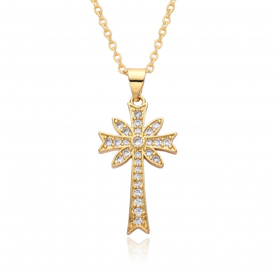 A personalized retro cross-shaped micro-set zircon copper gold-plated necklace with electroplating that is not prone to color fading, a trendy accessory suitable for both men and women A personalized retro cross-shaped micro-set zircon copper gold-plated necklace with electroplating that is not prone to color fading, a trendy accessory suitable for both men and women