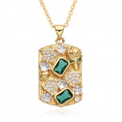 18k gold-plated, slightly set zircon square one-line screw, exquisite pattern pendant, a popular, personalized and fashionable necklace in Europe and America